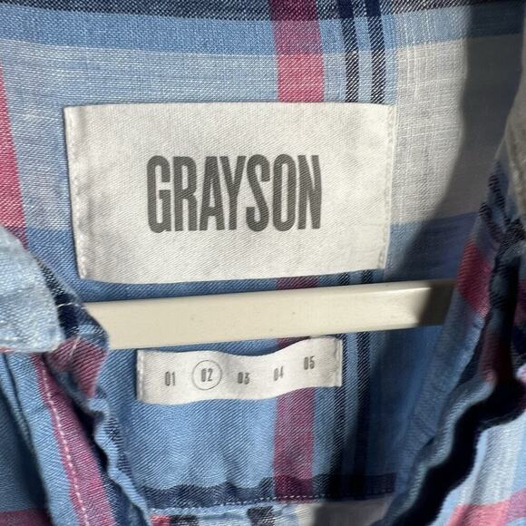 Grayson The Hero Shirt Womens Small Blue Plaid Linen Button Up Casual Preppy - Picture 3 of 10